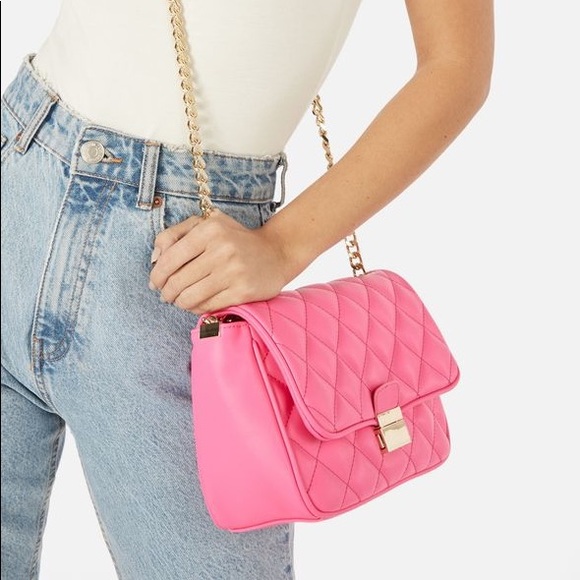 JustFab Handbags - JUSTFAB - Quilted & Chain Crossbody Bag -Neon Pink